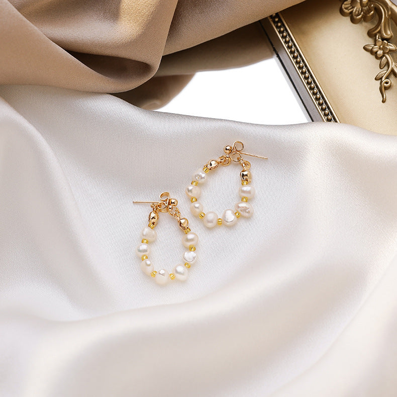 Wholesale Freshwater Pearl Back Hanging 925 Silver Needle Alloy Earrings